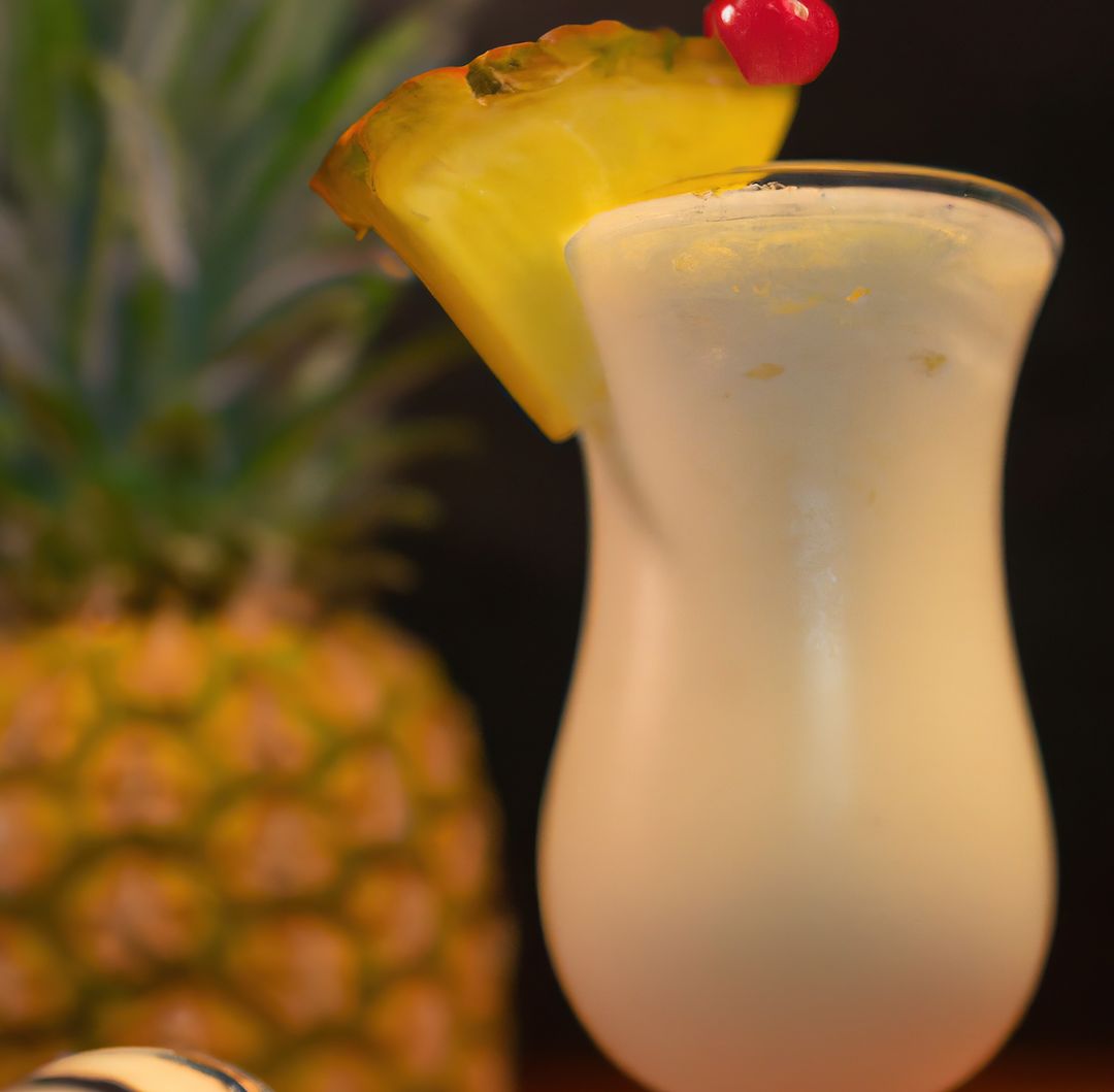 Close up of pina colada drink over pineapple created using generative ai technology - Free Images, Stock Photos and Pictures on Pikwizard.com