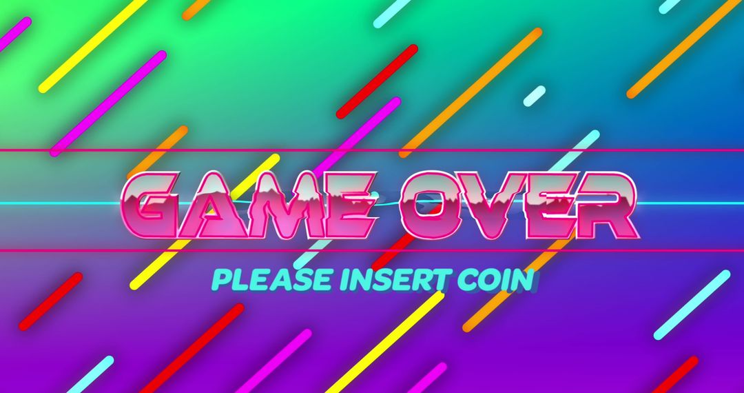 Colorful Retro Game Over Screen with Insert Coin Message