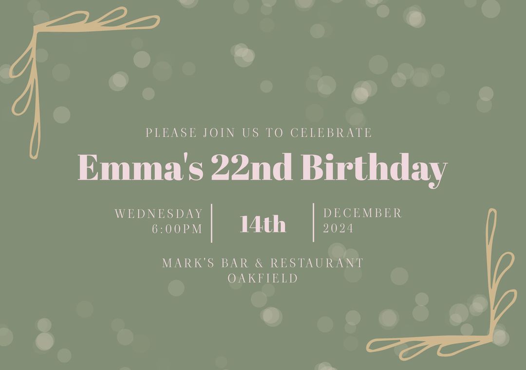 Elegant Green and Gold Birthday Celebration Invitation with Festive Elements - Download Free Stock Templates Pikwizard.com