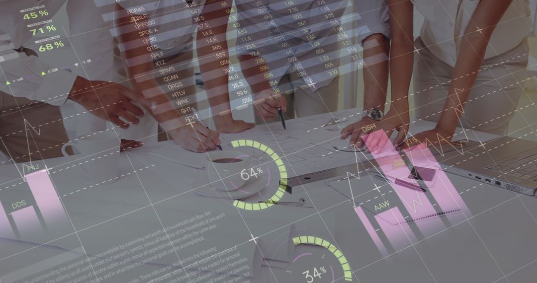 Collaborative Business Meeting with Financial Analysis Graphics