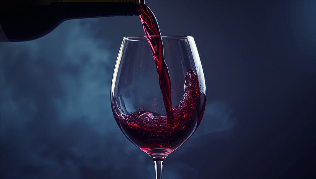 Moody Pour of Red Wine into Glass Creating Elegant Swirl