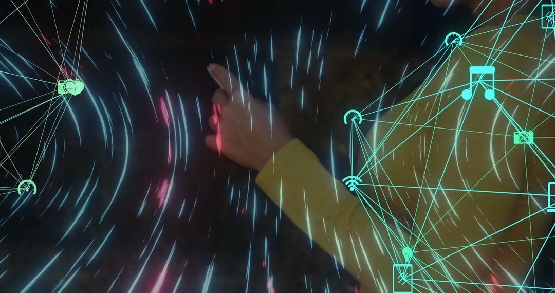 Futuristic Interface: Hand Interacting with Holographic Data Nodes