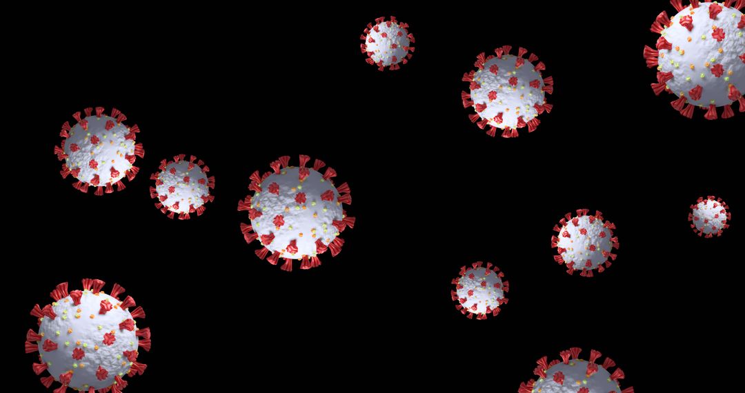 Macro View of Spinning Coronavirus COVID-19 Cells on Black Background