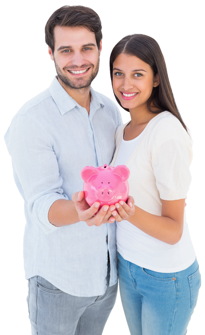 Happy Couple Holding Piggy Bank Together Transparent - Download Free Stock Images Pikwizard.com