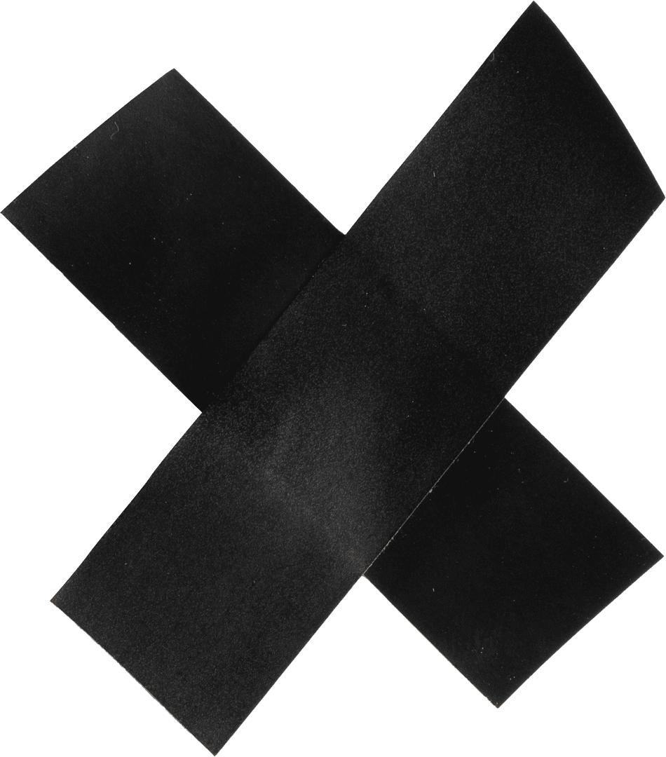 Transparent Black Cross Tape Art on White Background
