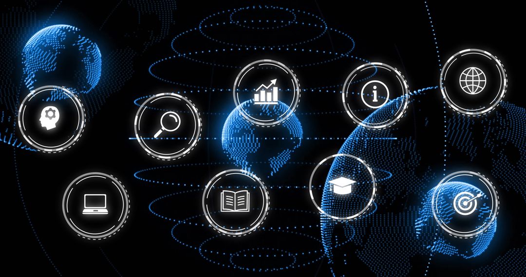 Digital Icons with Data and Technology Over Globes