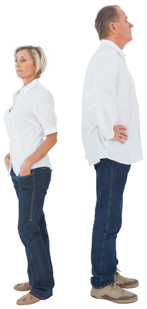 Transparent Mature Couple in Conflict Standing Back to Back
