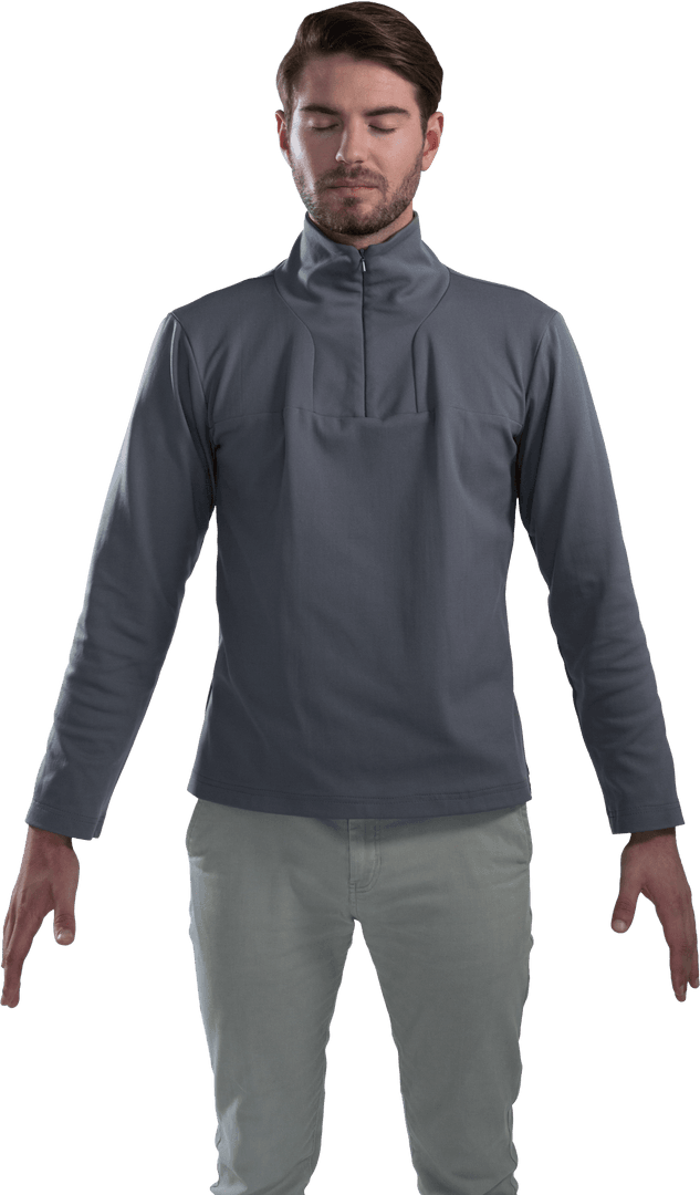 Man Standing Peacefully with Eyes Closed Transparent Background