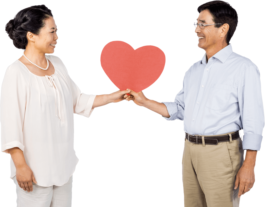 Transparent elder Asian couple holding red heart, unity and affection concept - Download Free Stock Images Pikwizard.com