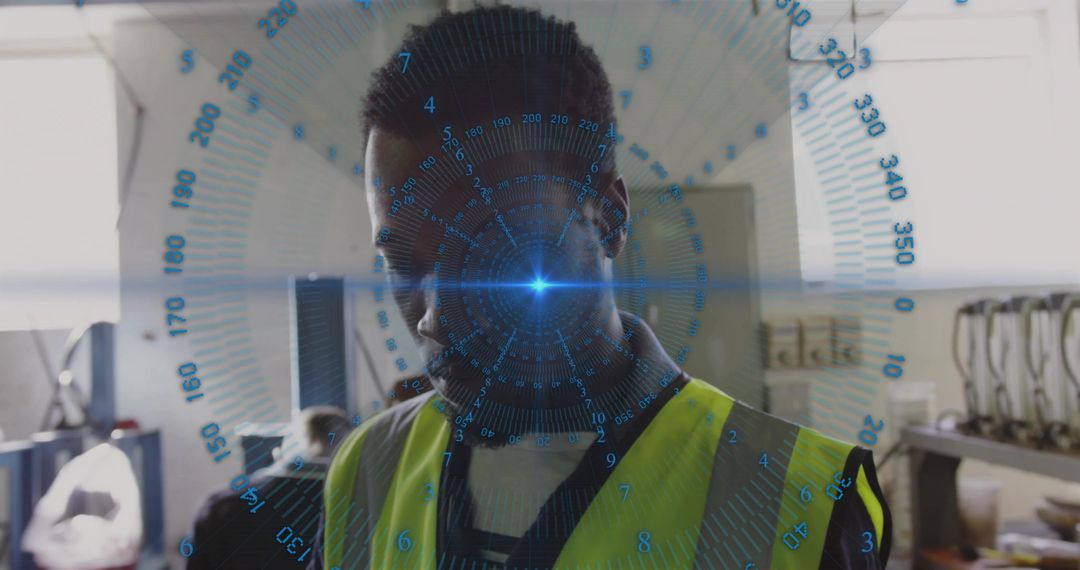 Technician Analyzing Components with High-Tech Overlay