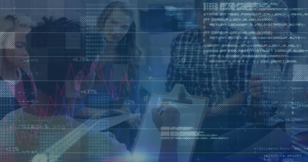 Financial Data Analysis with Diverse Business Team in Modern Office Setting