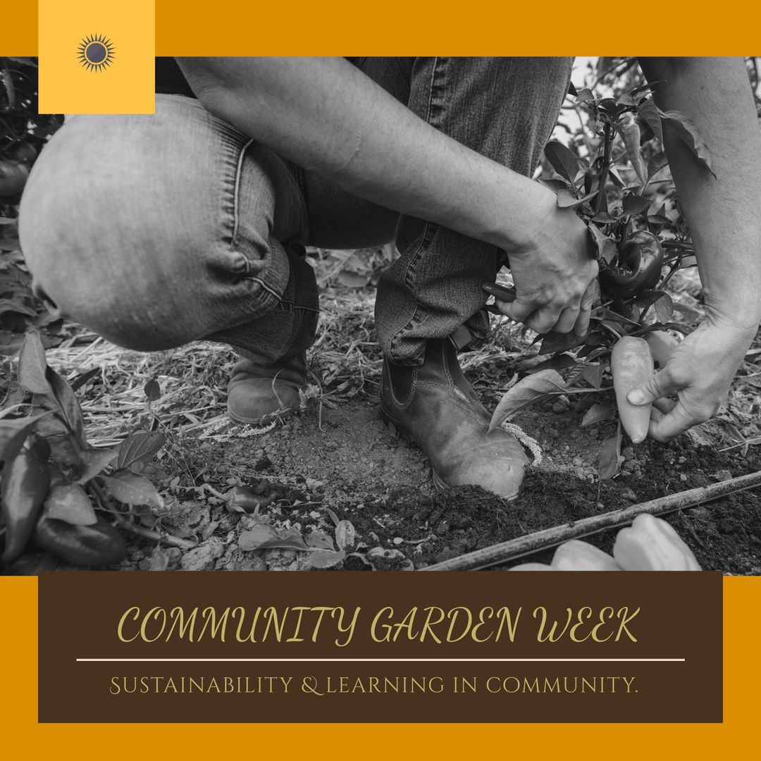 Community Gardening Event Ad with Close Up on Gardener Working