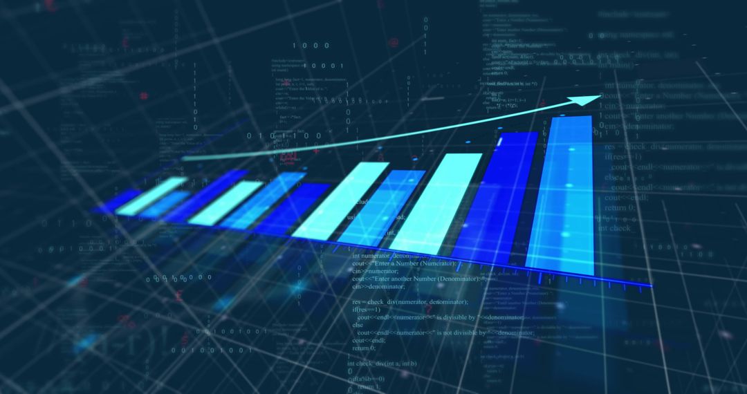 3D Bar Chart Rising in Digital Analytics with Trend Arrow