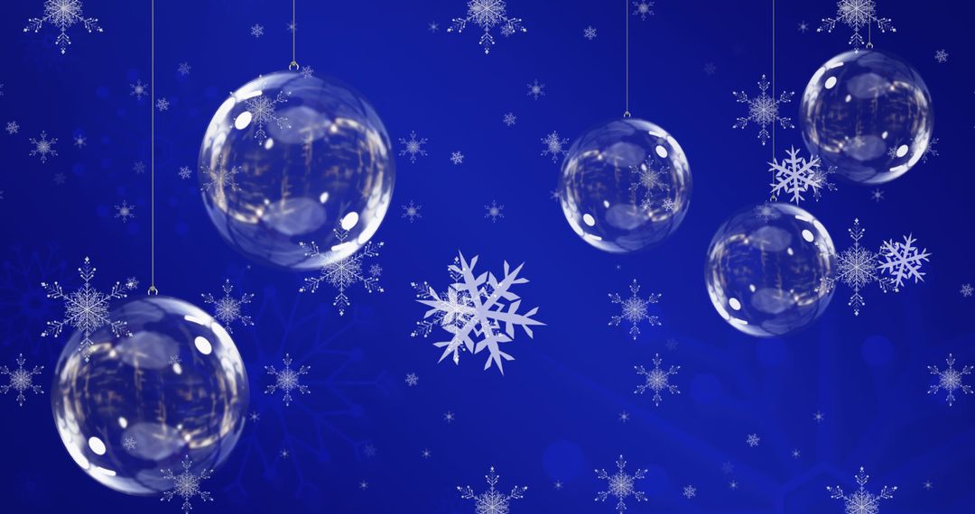 Floating Christmas Ornaments with Snowflakes on Blue