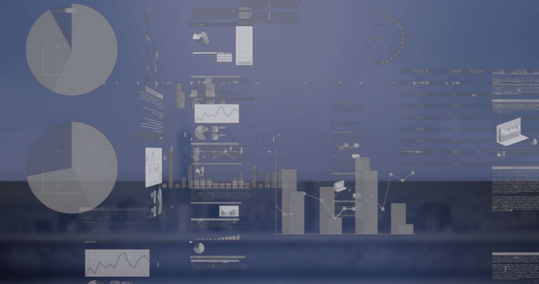 Digital Infographic Display Over Modern Cityscape and Clear Sky