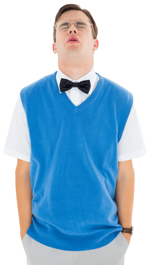 Transparent Geeky Hipster Wearing Blue Sweatshirt