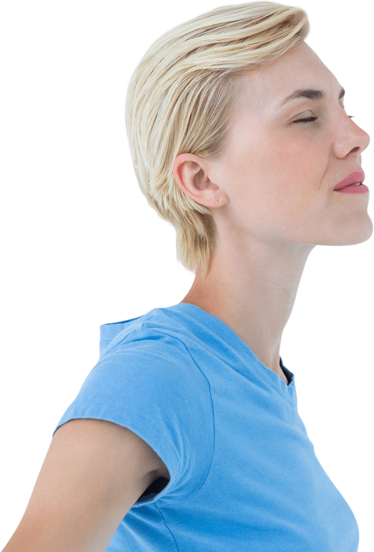 Woman Facing Side With Closed Eyes on Transparent Background