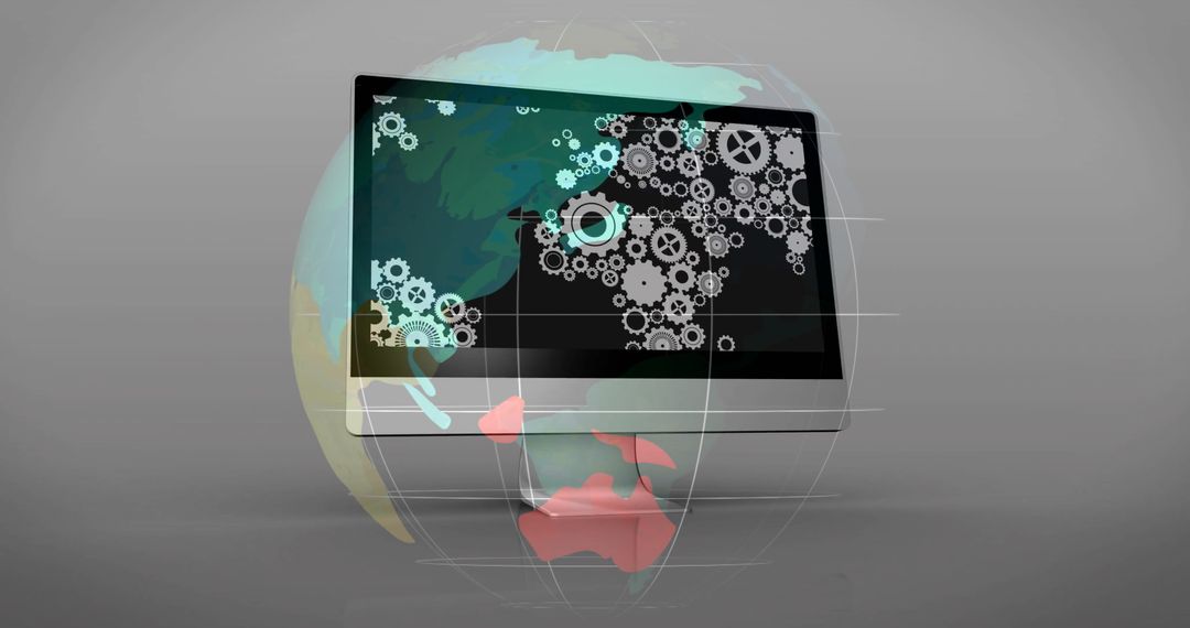 Futuristic Virtual Monitor with Rotating Grid and World Map