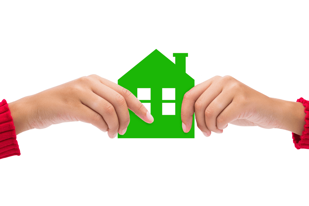 Hands Holding Green House Symbol on Transparent Background
