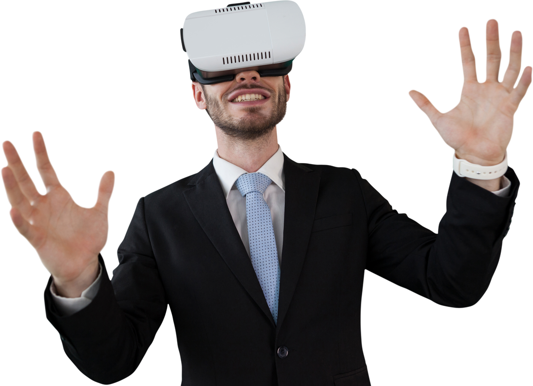 Smiling Businessman Using VR Headset Experiencing Virtual Reality - Download Free Stock Images Pikwizard.com