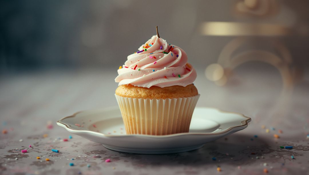 Elegant Cupcake with Pink Buttercream and Rainbow Sprinkles