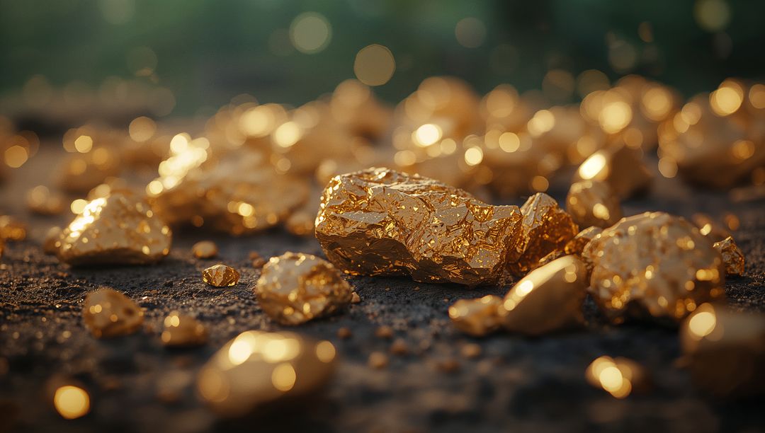 Shimmering Gold Nuggets in Natural Riverbed Setting