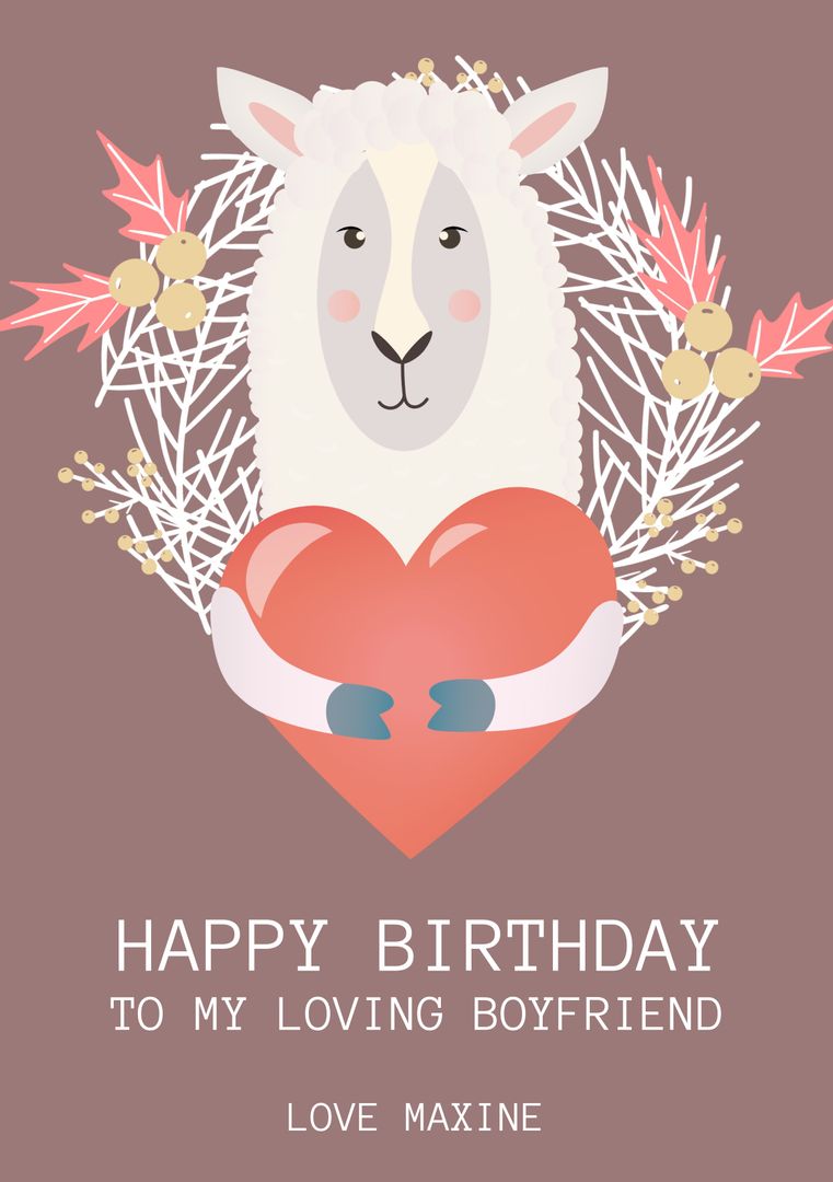 Adorable Sheep Holding Heart Birthday Card for Boyfriend - Download Free Stock Templates Pikwizard.com