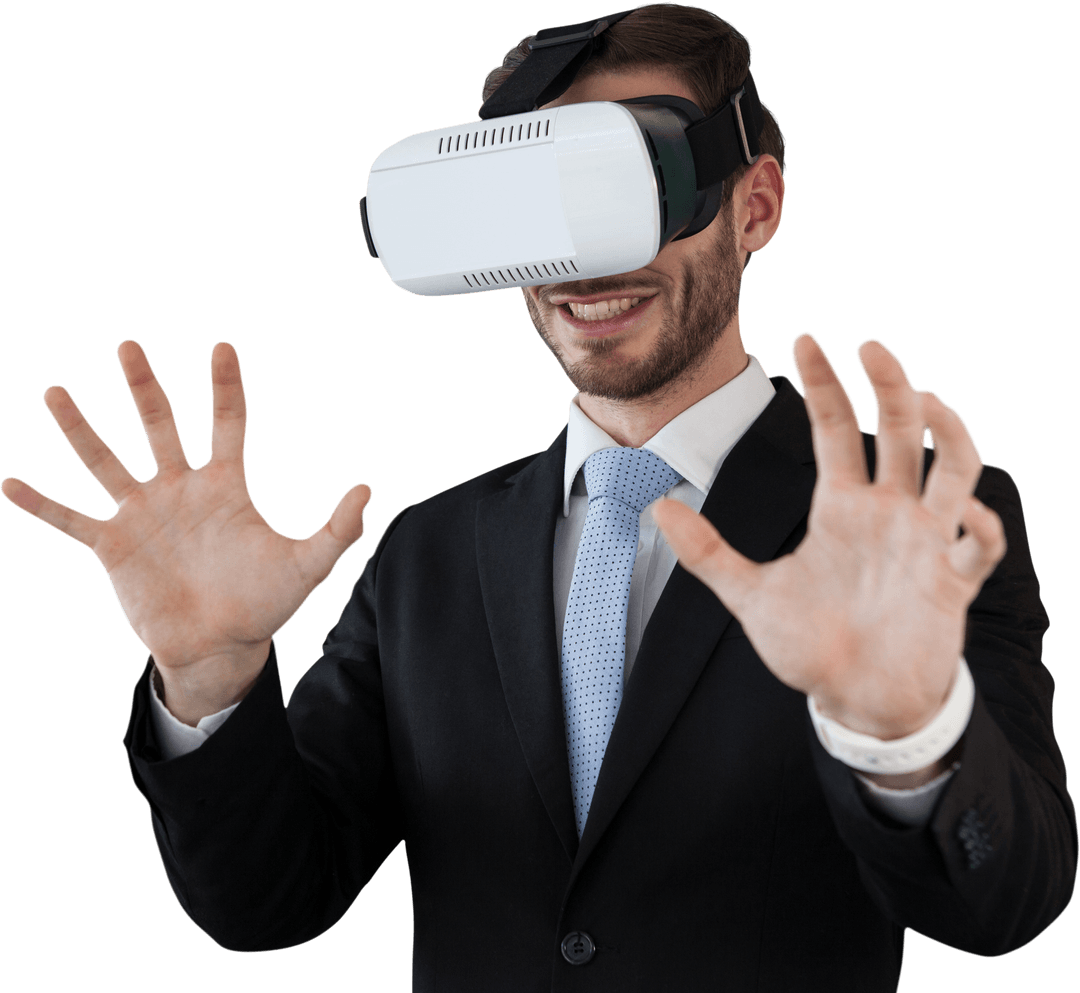 Businessman Experiencing Virtual Reality with Transparent VR Glasses - Download Free Stock Images Pikwizard.com