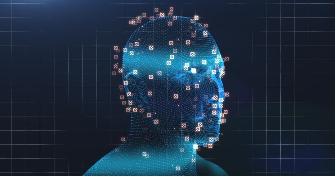 3D Blue Digital Human Head with Data Network