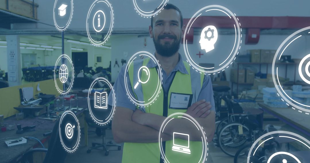 Warehouse Worker Embracing Technology for Manufacturing Innovation