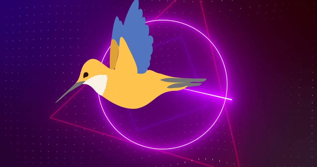 Stylized Bird Icon with Neon Geometric Background
