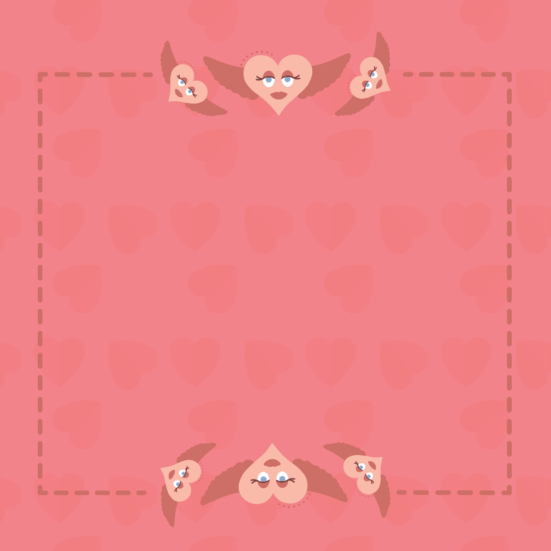 Pink Heart Card Design with Transparent Background and Winged Hearts