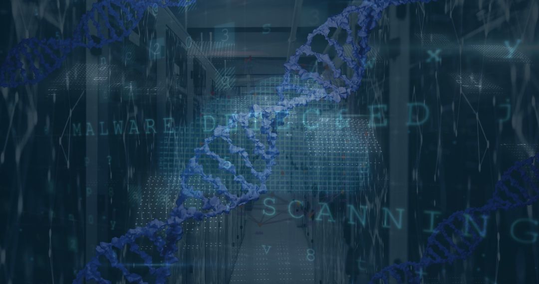 DNA Helix in Data Center Conceptual Art with Cybersecurity Theme