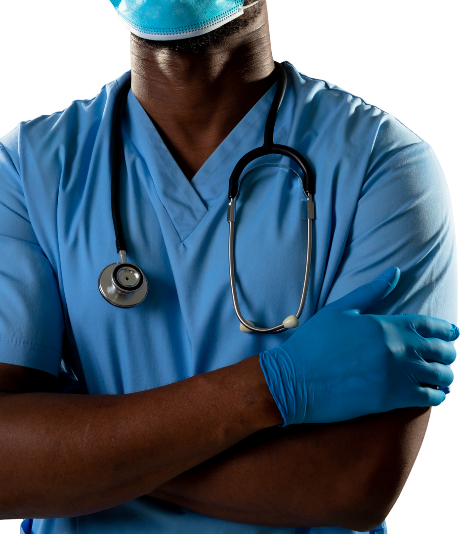 Closeup of African American Healthcare Worker Wearing Scrubs, Stethoscope and Mask - Download Free Stock Images Pikwizard.com