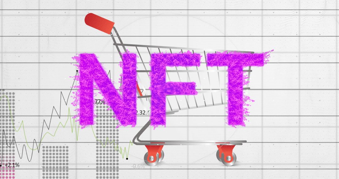 Digital Shopping Cart with NFT Text on Data Graph