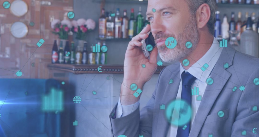 Businessman with Smartphone and Technology Icons Infographic Style