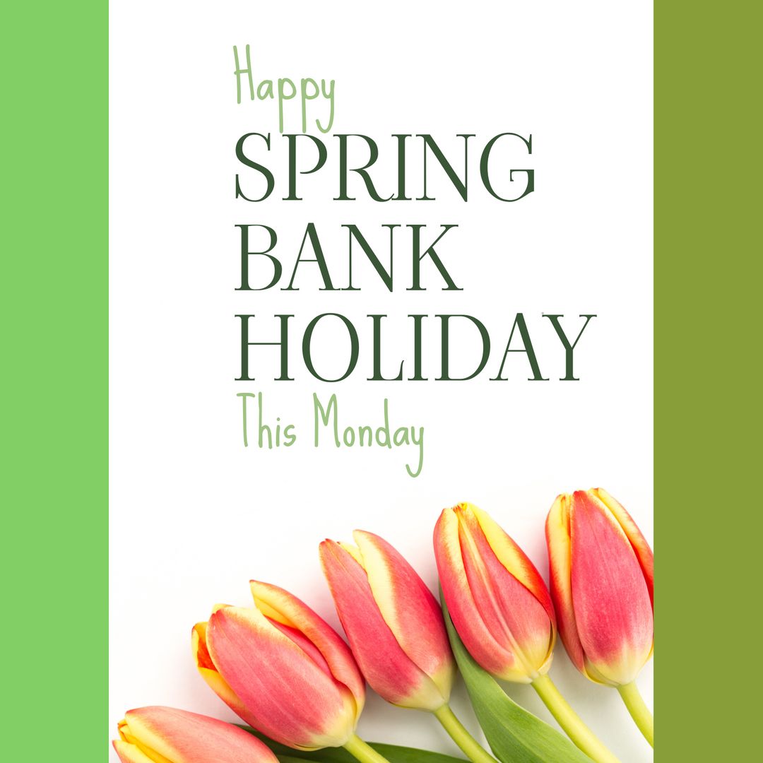 Happy Spring Bank Holiday Greeting with Pink Tulips on White Background - Download Free Stock Templates Pikwizard.com