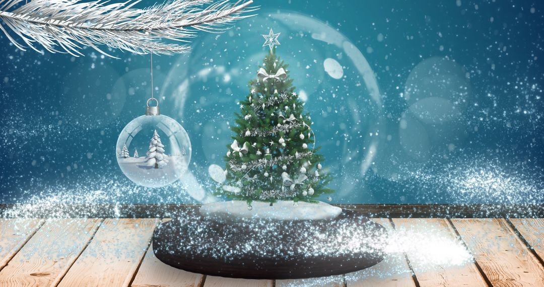 Magical Snow Globe with Christmas Tree and Falling Snow