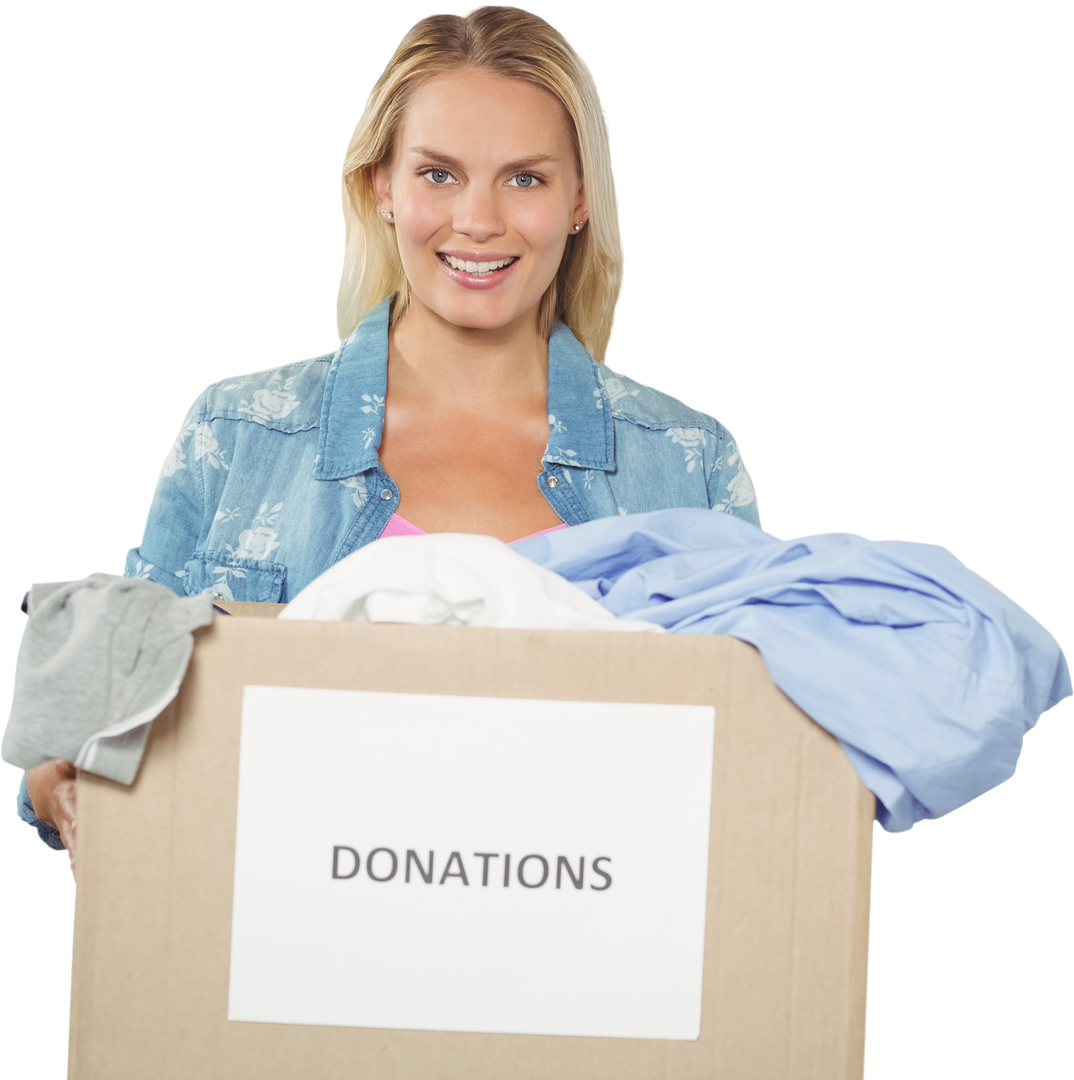 Cheerful Woman Holding Donations Box with Transparent Background - Download Free Stock Images Pikwizard.com