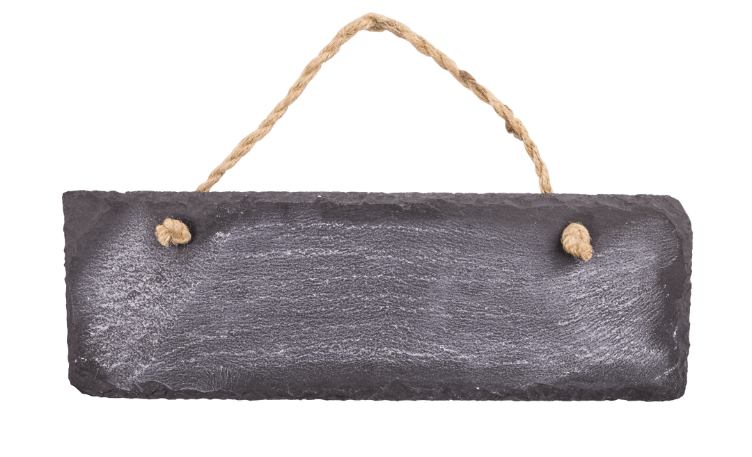 Blank Slate Sign with Rope Holder on Transparent Background
