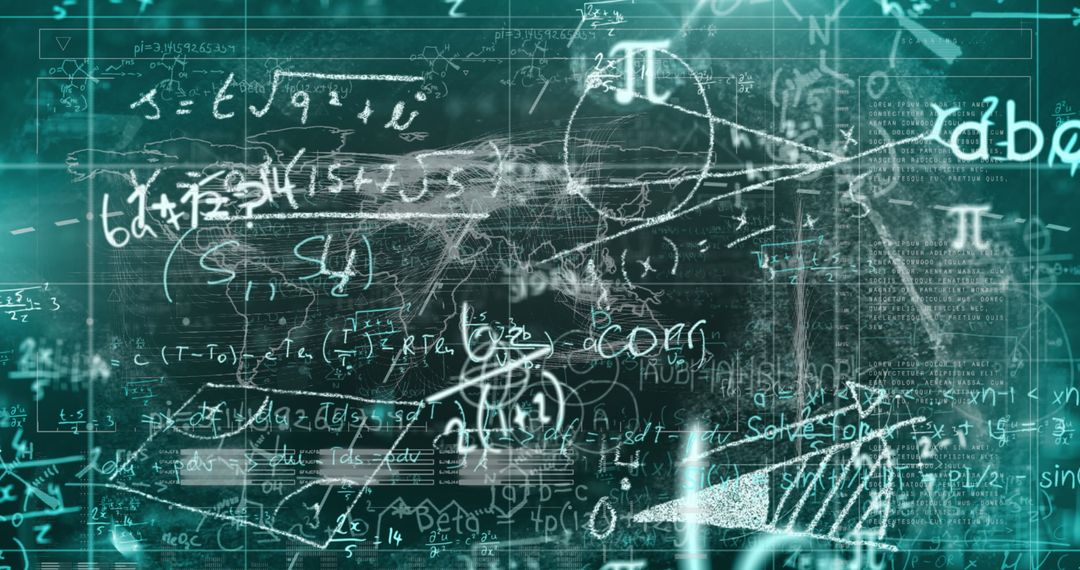 Futuristic Mathematics Interface with Teal Green Equations