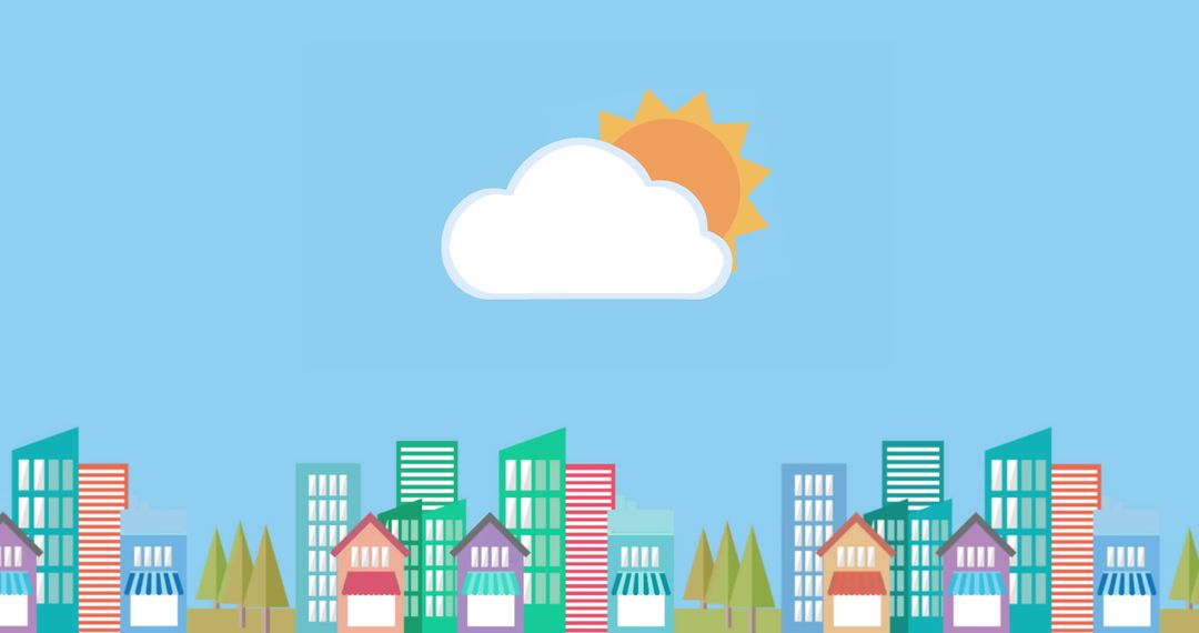 Sunny Day Over Urban Skyline with Colorful Buildings