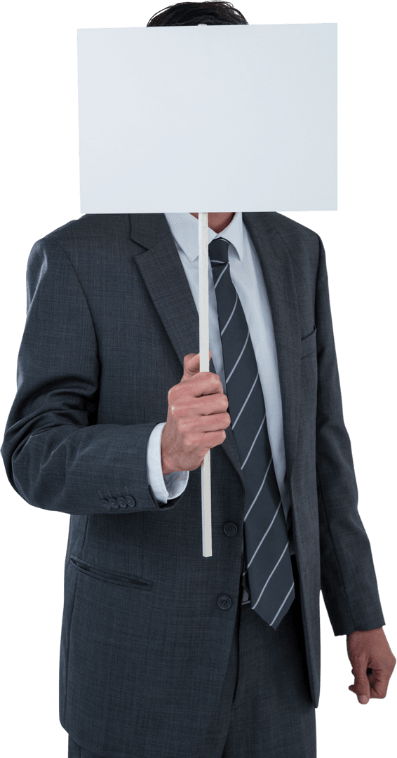 Transparent Businessman Holding Blank Sign with Copy Space