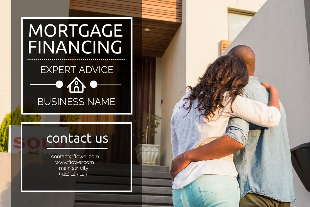 Happy Couple Embracing New Home for Mortgage Financing Promotion
