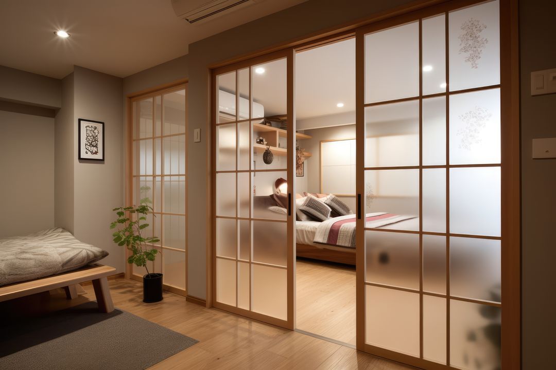 Contemporary Japanese Style Bedroom with Shoji Screens - Free Images, Stock Photos and Pictures on Pikwizard.com