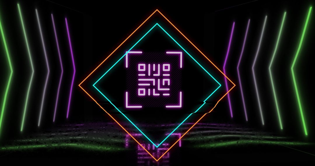 Glowing QR Code with Neon Geometric Design Background