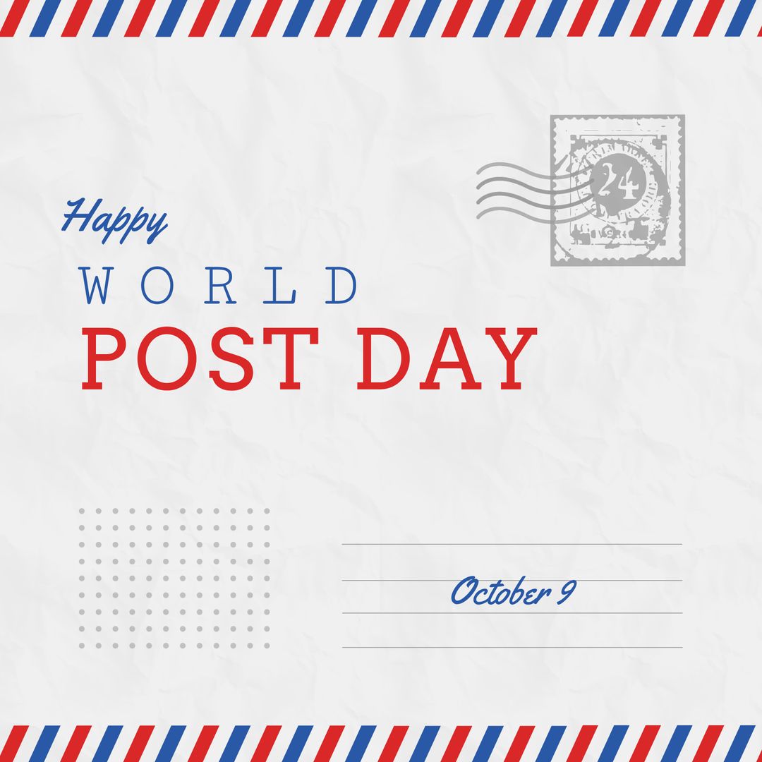World Post Day Card with Stamp on White Background