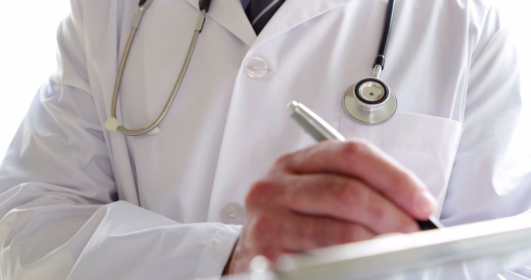 Doctor Writing Medical Notes with Stethoscope Around Neck - Free Images, Stock Photos and Pictures on Pikwizard.com