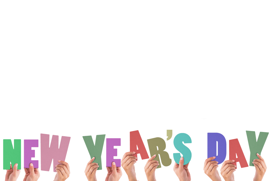 Spread Cheer: Hands with New Year's Day Message on Transparent Background