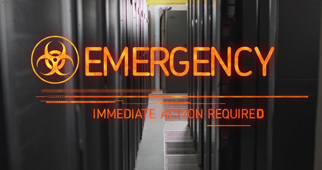 Emergency Alert in Data Center with Biohazard Symbol